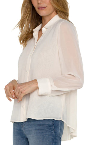 Liverpool Chiffon Shirt with Pleat Back in cream at ooh la la! in Grapevine TX 76051