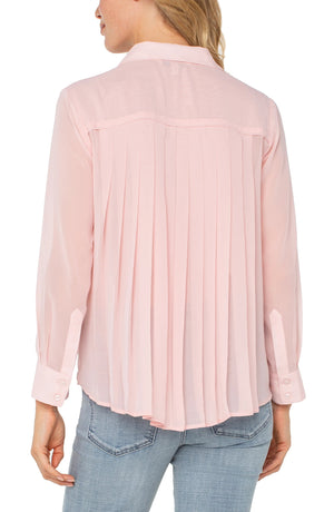 Liverpool Chiffon Shirt with Pleat Back in soft pink at ooh la la! in Grapevine TX 76051