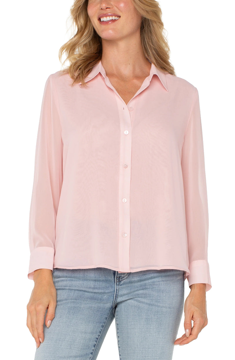 Liverpool Chiffon Shirt with Pleat Back in soft pink at ooh la la! in Grapevine TX 76051