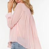 Liverpool Chiffon Shirt with Pleat Back in soft pink at ooh la la! in Grapevine TX 76051