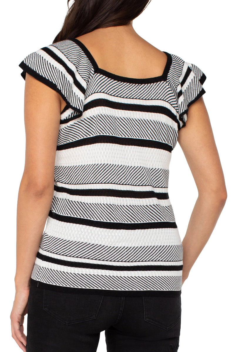 Liverpool Ruffle Sleeve Striped Sweater Top at ooh la la! in Grapevine TX 76051