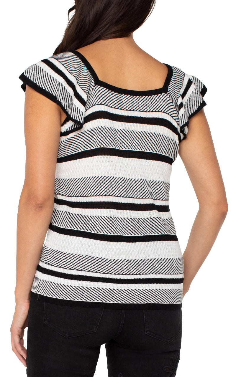 Liverpool Ruffle Sleeve Striped Sweater Top at ooh la la! in Grapevine TX 76051