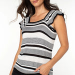 Liverpool Ruffle Sleeve Striped Sweater Top at ooh la la! in Grapevine TX 76051