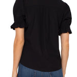 Liverpool Elbow Puff Sleeve Snap Front Shirt in black at Ooh La La! in Grapevine TX 76051