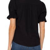 Liverpool Elbow Puff Sleeve Snap Front Shirt in black at Ooh La La! in Grapevine TX 76051