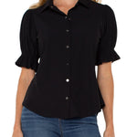 Liverpool Elbow Puff Sleeve Snap Front Shirt in black at Ooh La La! in Grapevine TX 76051