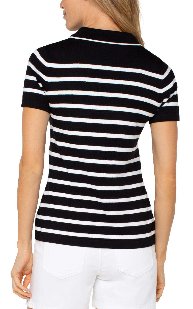 Liverpool Short Sleeve Striped Collared Sweater at ooh la la! in Grapevine TX 76051