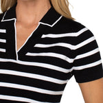 Liverpool Short Sleeve Striped Collared Sweater at ooh la la! in Grapevine TX 76051