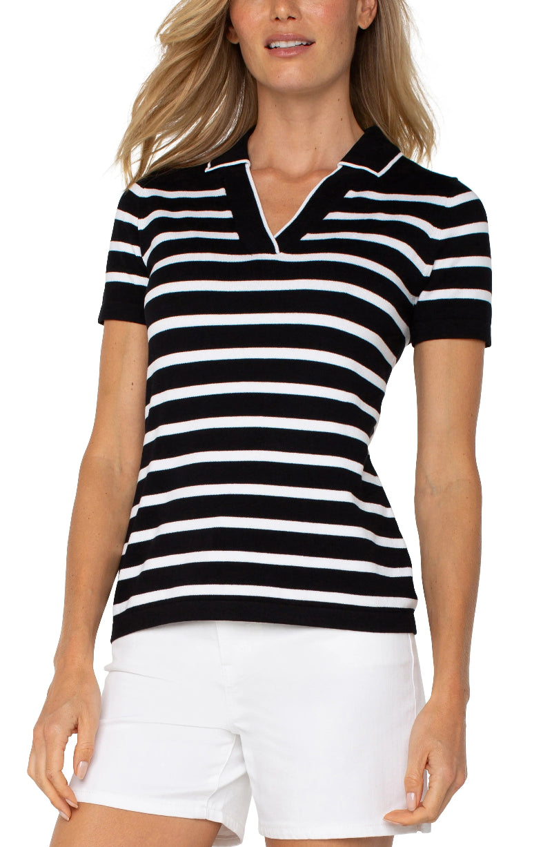 Liverpool Short Sleeve Striped Collared Sweater at ooh la la! in Grapevine TX 76051