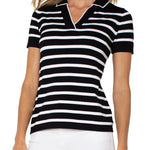 Liverpool Short Sleeve Striped Collared Sweater at ooh la la! in Grapevine TX 76051
