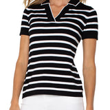 Liverpool Short Sleeve Striped Collared Sweater at ooh la la! in Grapevine TX 76051