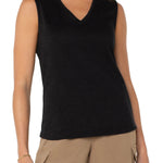 Liverpool Sleeveless V Neck Knit Top in black at ooh la la! in Grapevine TX 76051