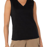 Liverpool Sleeveless V Neck Knit Top in black at ooh la la! in Grapevine TX 76051