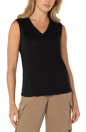 Liverpool Sleeveless V Neck Knit Top in black at ooh la la! in Grapevine TX 76051