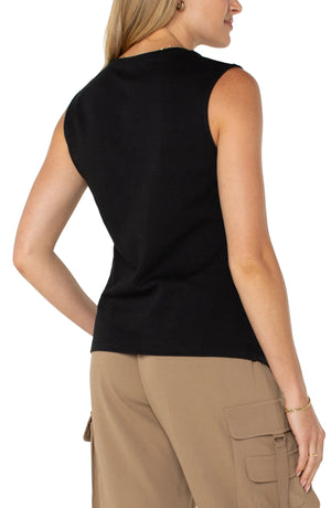 Liverpool Sleeveless V Neck Knit Top in black at ooh la la! in Grapevine TX 76051