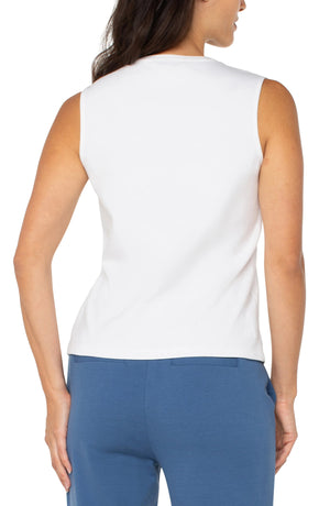 Liverpool Sleeveless V Neck Knit Top in white at ooh la la! in Grapevine TX 76051