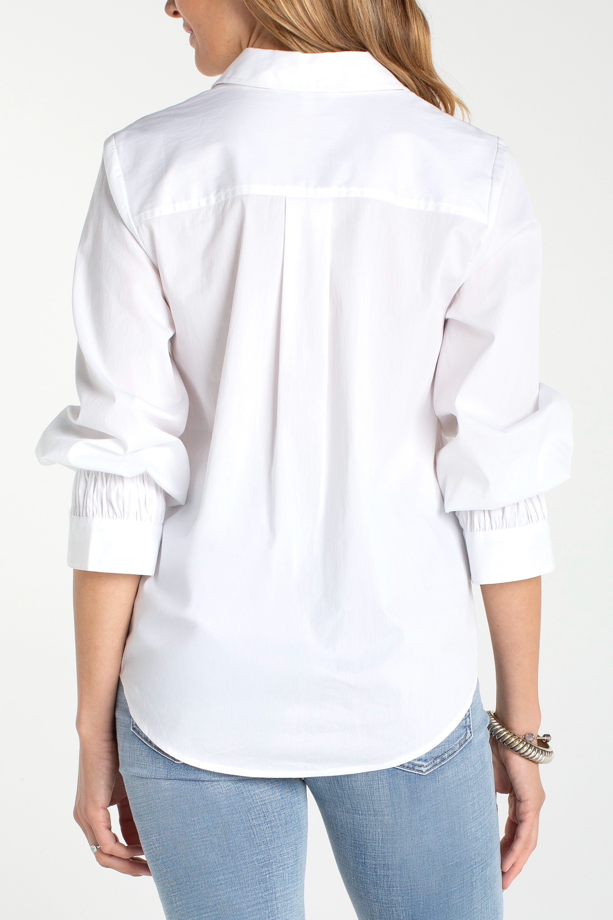Liverpool Adjustable Slv Button Front Woven Top at Ooh La La! in Grapevine TX 76051