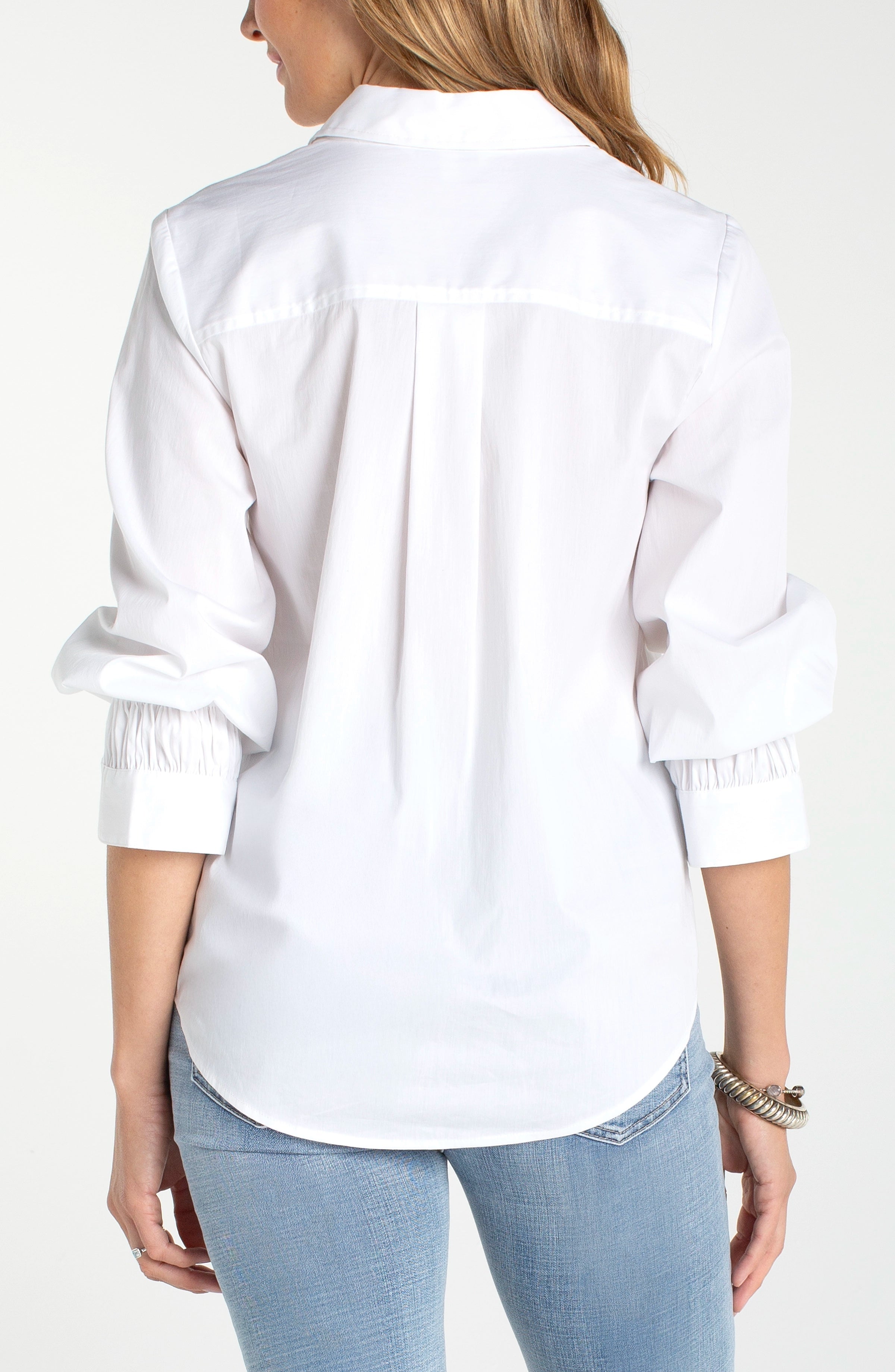 Liverpool Adjustable Slv Button Front Woven Top at Ooh La La! in Grapevine TX 76051