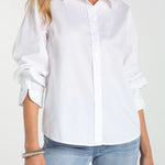 Liverpool Adjustable Slv Button Front Woven Top at Ooh La La! in Grapevine TX 76051