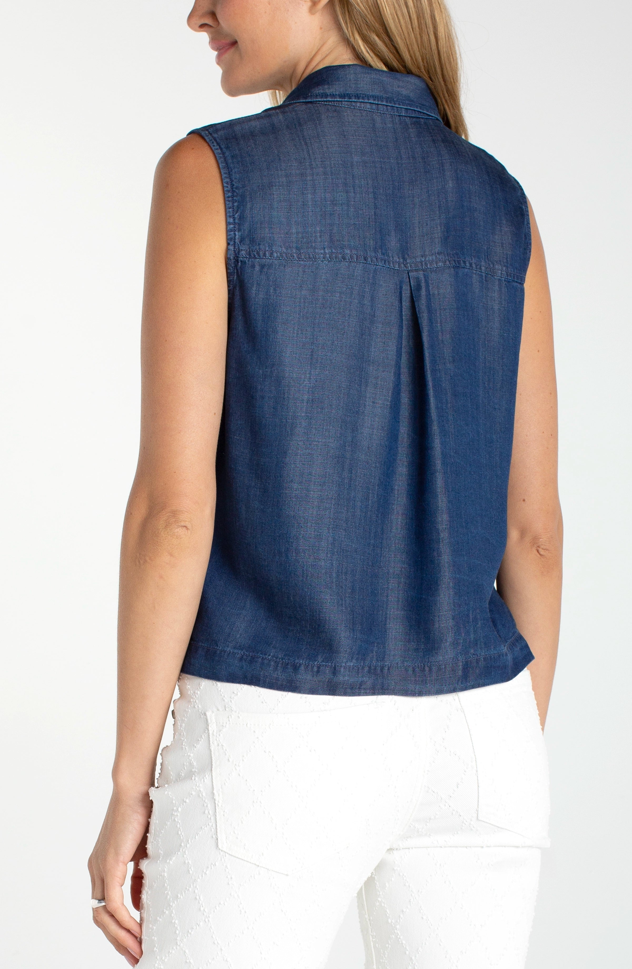 Liverpool Sleeveless Button Top With Pockets at Ooh La La! in Grapevine TX 76051