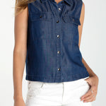 Liverpool Sleeveless Button Top With Pockets at Ooh La La! in Grapevine TX 76051
