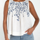 Liverpool Embroidered Sleeveless Top with Pintucks