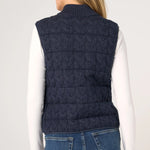 Back view of Liverpool Reversible Zip Front Quilted Sweater Vest in Heather Navy