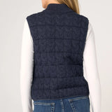 Back view of Liverpool Reversible Zip Front Quilted Sweater Vest in Heather Navy
