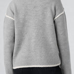 Liverpool Crew Neck Sweater with Cream Tulip Hem in light heather grey at ooh la la! in Grapevine TX 76051