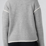 Liverpool Crew Neck Sweater with Cream Tulip Hem in light heather grey at ooh la la! in Grapevine TX 76051