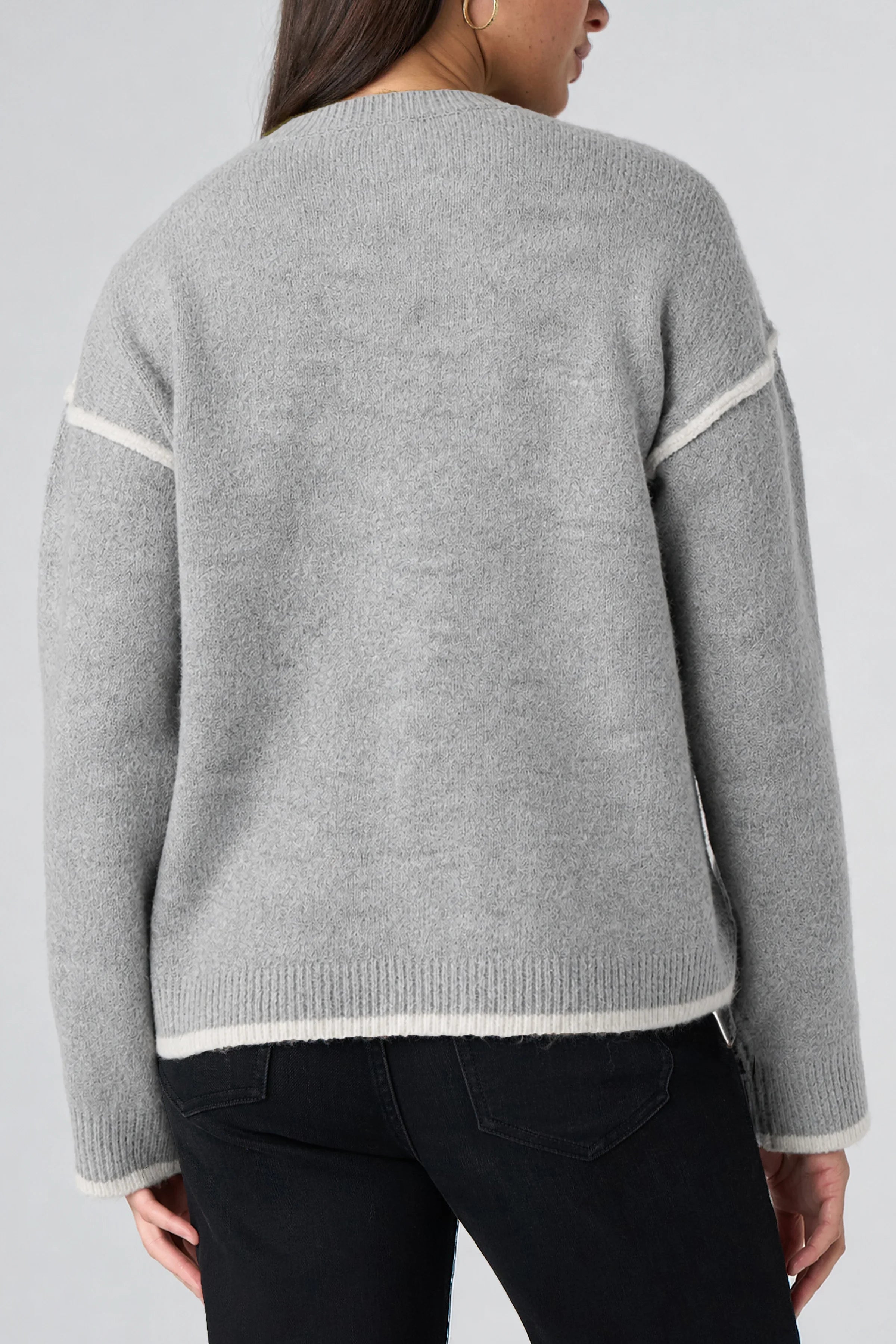 Liverpool Crew Neck Sweater with Cream Tulip Hem in light heather grey at ooh la la! in Grapevine TX 76051