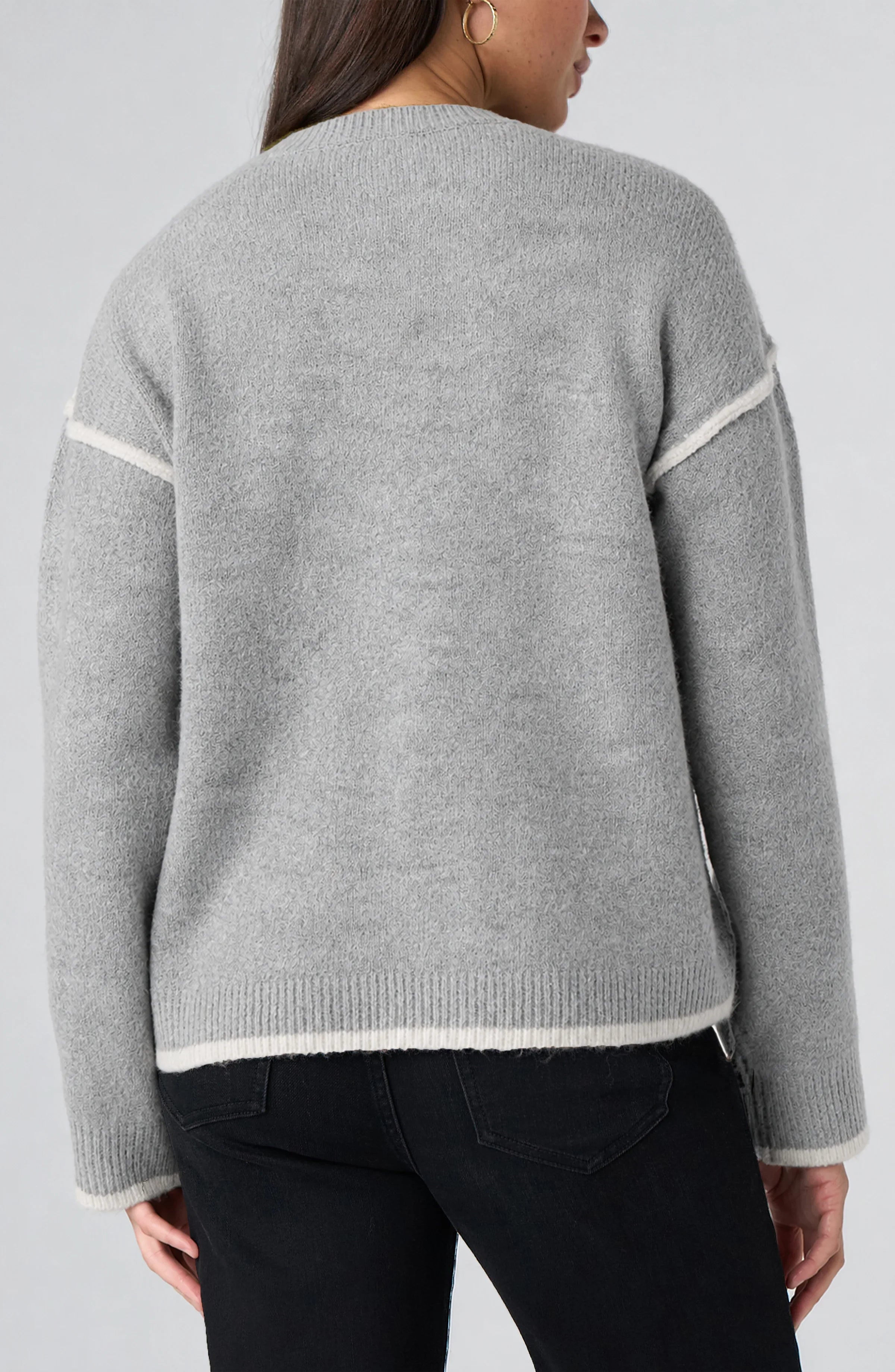 Liverpool Crew Neck Sweater with Cream Tulip Hem in light heather grey at ooh la la! in Grapevine TX 76051