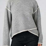 Liverpool Crew Neck Sweater with Cream Tulip Hem in light heather grey at ooh la la! in Grapevine TX 76051