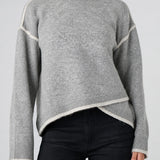 Liverpool Crew Neck Sweater with Cream Tulip Hem in light heather grey at ooh la la! in Grapevine TX 76051