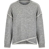 Liverpool Crew Neck Sweater with Cream Tulip Hem in light heather grey at ooh la la! in Grapevine TX 76051