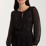 Liverpool Long Sleeve Chiffon Sequin Embellished Blouse in black at ooh la la! in Grapevine TX 76051