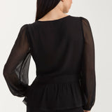 Liverpool Long Sleeve Chiffon Sequin Embellished Blouse in black at ooh la la! in Grapevine TX 76051