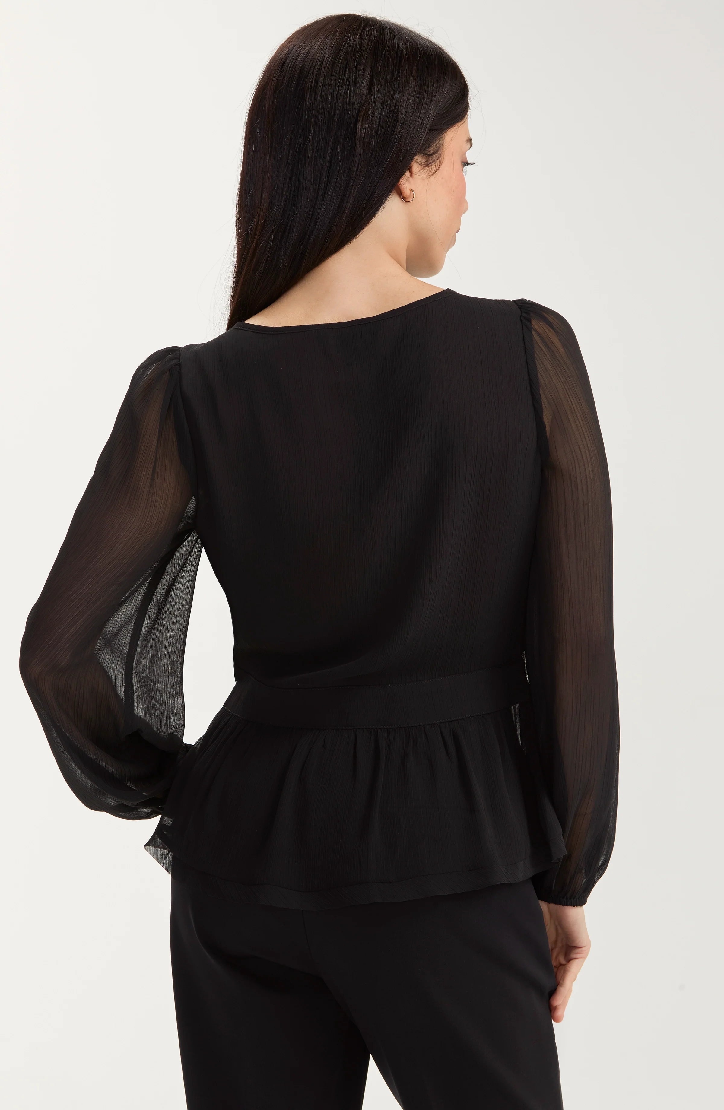 Liverpool Long Sleeve Chiffon Sequin Embellished Blouse in black at ooh la la! in Grapevine TX 76051