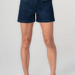 Liverpool Vintage Short, Flap Front Pockets, Liverpool Brand, Casual Wear, Comfortable Shorts, Dark Denim Shorts at ooh la la! in Grapevine TX 76051
