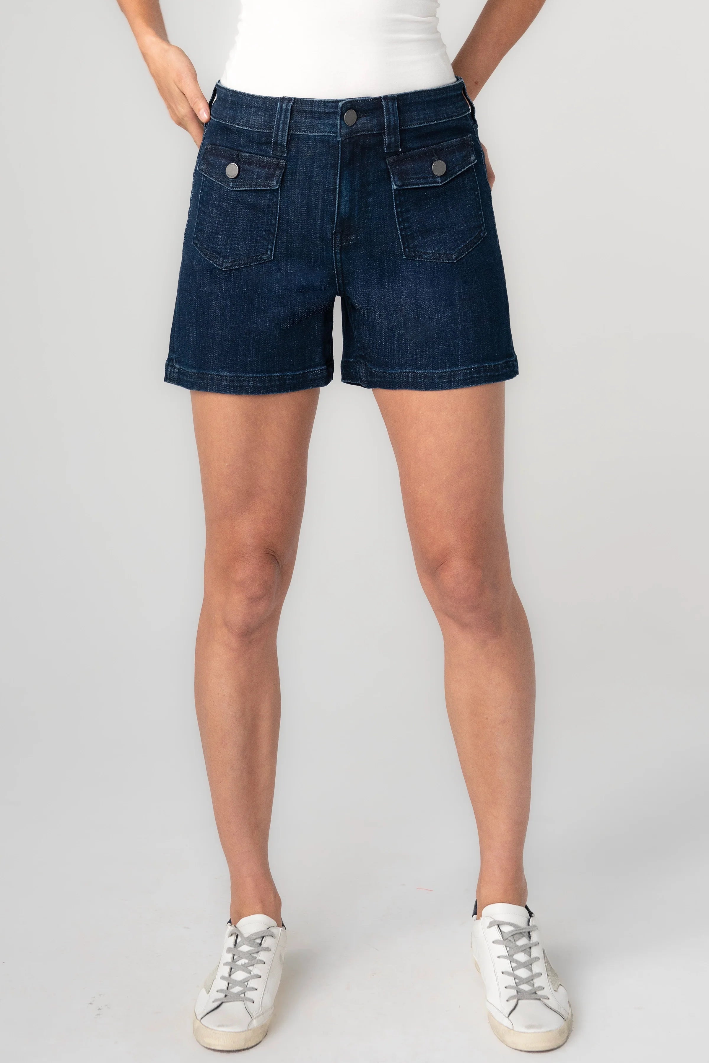 Liverpool Vintage Short, Flap Front Pockets, Liverpool Brand, Casual Wear, Comfortable Shorts, Dark Denim Shorts at ooh la la! in Grapevine TX 76051