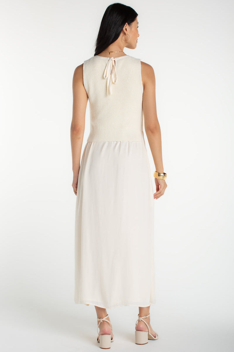 Liverpool Sleeveless Tie Back Sweater Woven Dress in cream at Ooh La La! in Grapevine TX 76051