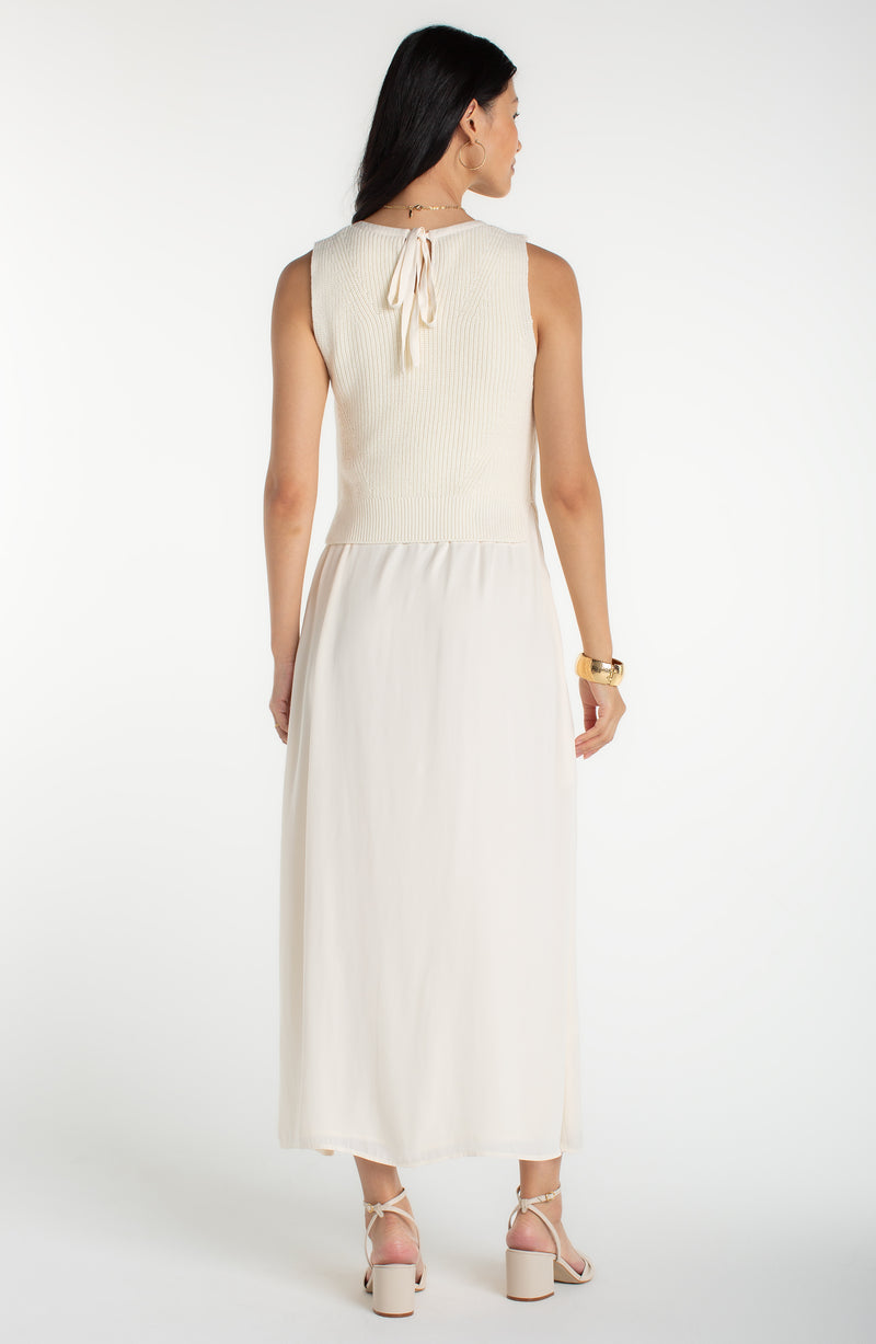 Liverpool Sleeveless Tie Back Sweater Woven Dress at Ooh La La! in Grapevine TX 76051