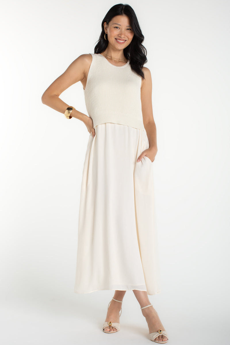 Liverpool Sleeveless Tie Back Sweater Woven Dress at Ooh La La! in Grapevine TX 76051