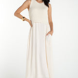 Liverpool Sleeveless Tie Back Sweater Woven Dress at Ooh La La! in Grapevine TX 76051