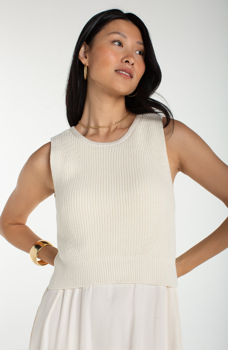 Liverpool Sleeveless Tie Back Sweater Woven Dress at Ooh La La! in Grapevine TX 76051