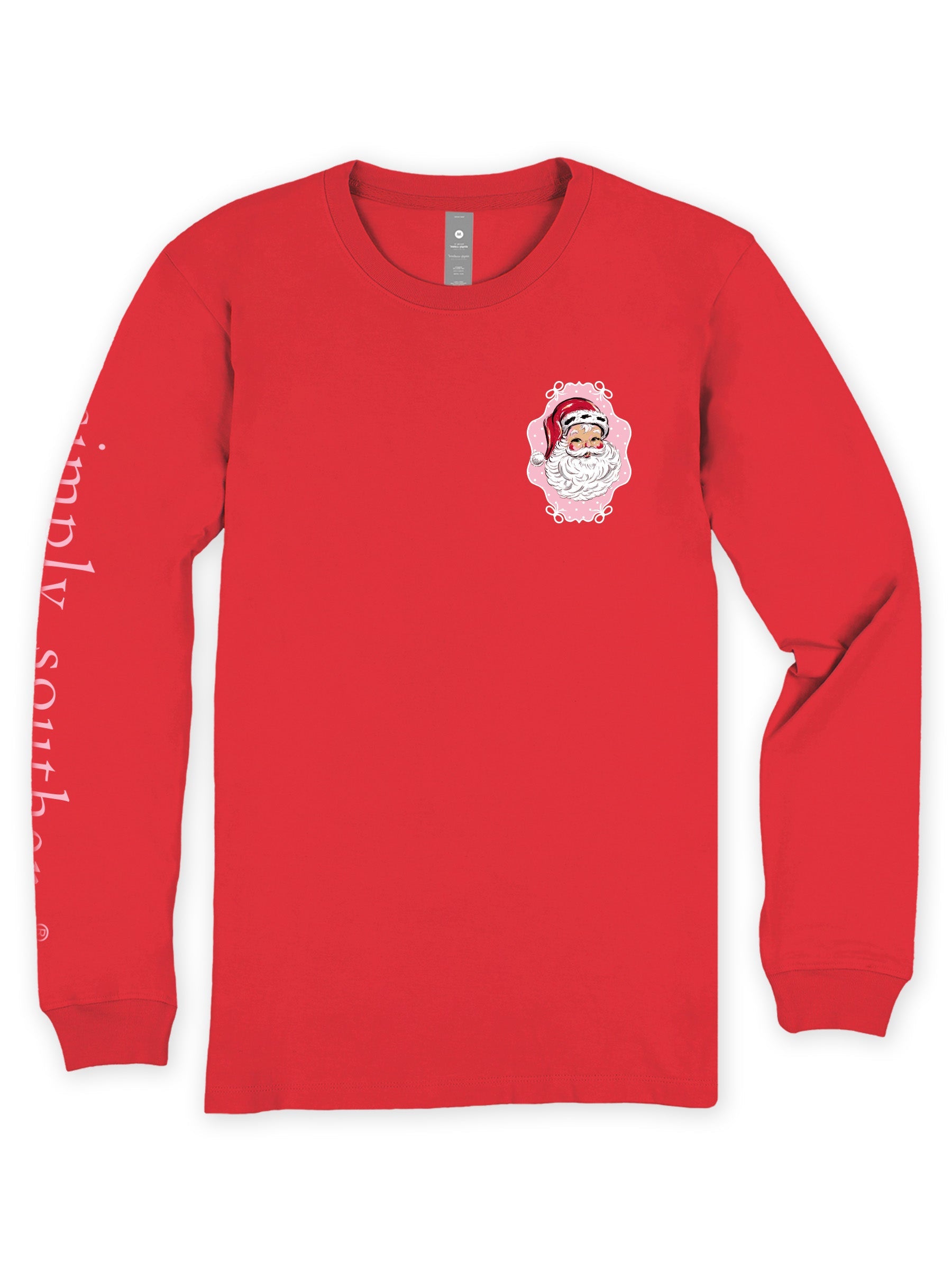 Simply Southern Believe Vintage Santa red long sleeve tee with chest graphic