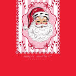 Simply Southern Believe Vintage Santa Long Sleeve Tee in red with retro Santa graphic