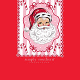 Simply Southern Believe Vintage Santa Long Sleeve Tee in red with retro Santa graphic