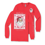 Simply Southern Believe Vintage Santa red long sleeve tee, front and back views