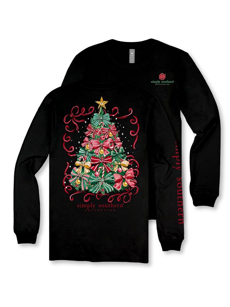Simply Southern Christmas Tree Long Sleeve Tee In black at ooh la la! in Grapevine TX 76051